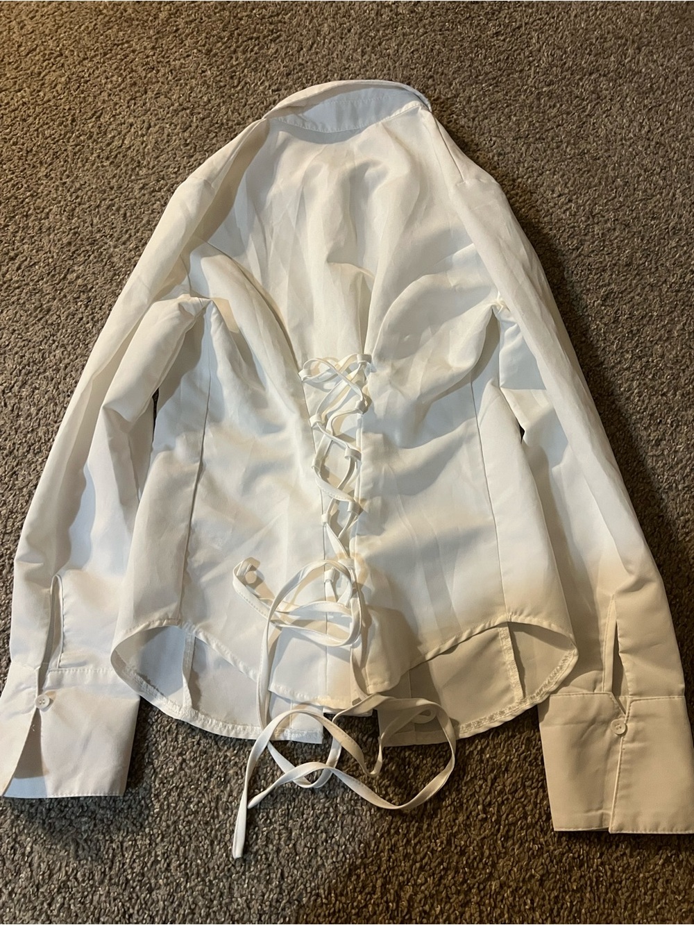 White Lace-Up Back Button Cuff Shirt